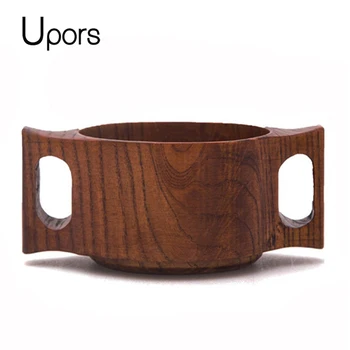 

UPORS Japanese Style Wooden Tea Cup With Double Handle High Quality Vintage Coffee Mug Personalized Wooden Tea Mug