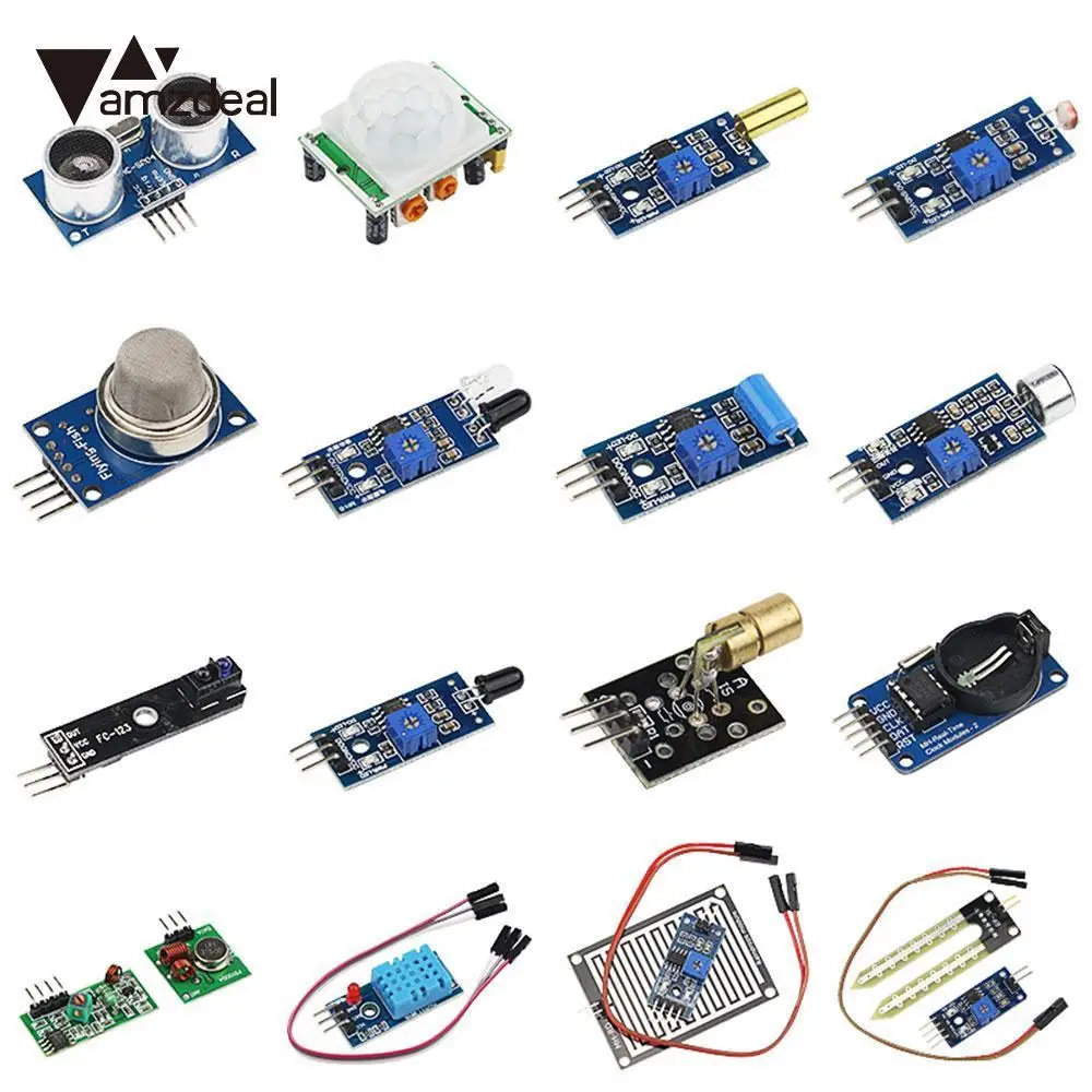 

AMZDEAL 16pcs Sensor Set For Aiduino Raspberry Pi Smoke Raindrop Sound Sensor Electronic