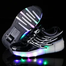 Children Roller Shoes Boys Girls Patent Leather Wheel Shoes Kids Sneakers Fashion LED Lighted Roler Skates