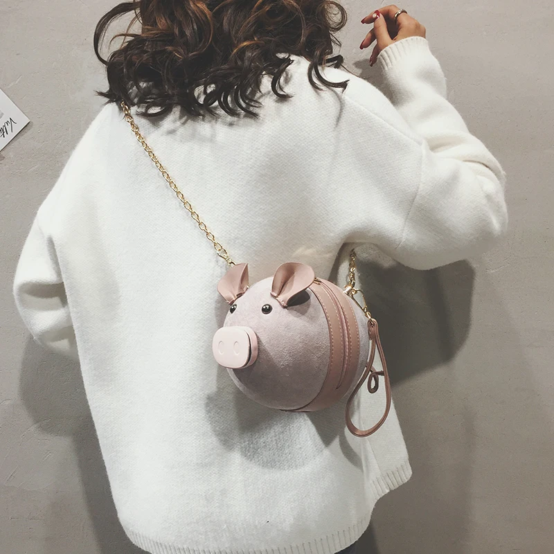 

Cute Pink Pig Women Messenger Coin Bags Girls Gift Preppy Style Suede Handbags Oval Chain Wallet 2019 New Normcore Bolso