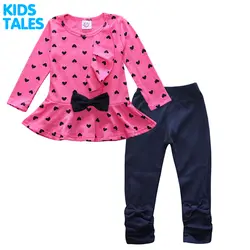 Новые осенние детские комплект одежды для девочек с милым бантом одежда для детей Повседневные спортивные костюмы для девочек