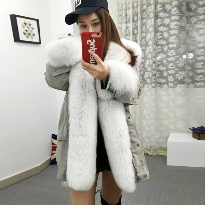 

Mao Mao Kong 2019 winter jacket women natural real fox fur collar coat 90 white duck down long parka outwear parkas jacket warm