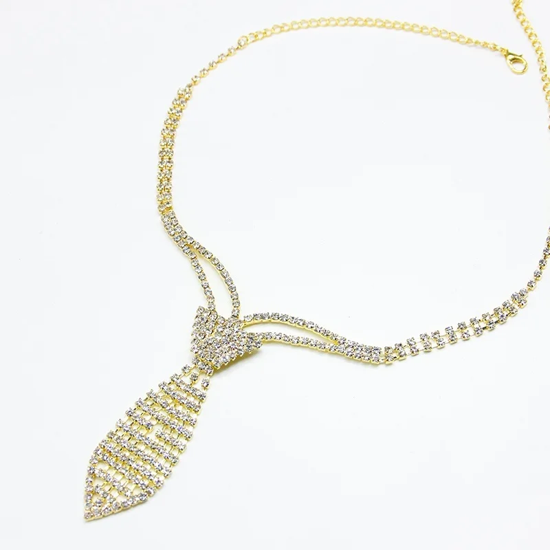 StoneFans Fashion Collar Jewelry Silver Color Bride Rhinestone Tie Accessories Wedding Necklace Jewellery Statement Necklaces|fashion statement