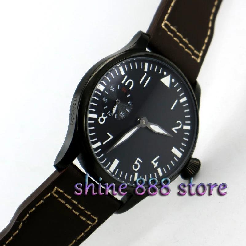 

parnis black dial PVD 6497 hand winding movement mens watch