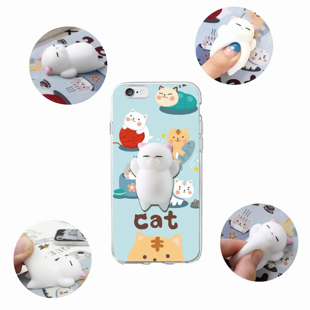 TOMOCOMO Cute Lucky 3D Cat Kitty Squishy Cartoon Animals Seal Stress Soft Phone Case For iPhone 7 7Plus 6S 6Plus 8 8Plus SAMSUNG