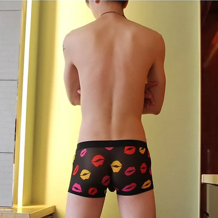 Sexy Men's Lips Printed Underwear Famous Brand Men Gay Kiss Transparent Boxer Big Man Hot Low Waist Shorts Panty Bodywear M-XXL white boxer briefs