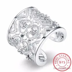 LEKANI Бесплатная доставка Серебро 925 кольцо Мода Большой Чистая ткачество 925 серебряные ювелирные изделия кольцо с полым сердцем для женщин и