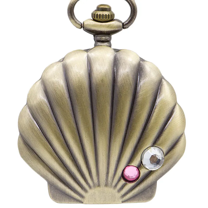 

Mermaid Shell Pocket Watch Unique Glossy Metal Scallop Case Pendant Necklace Delicate Ladies Clock Beautiful Gifts for Girl Xmas