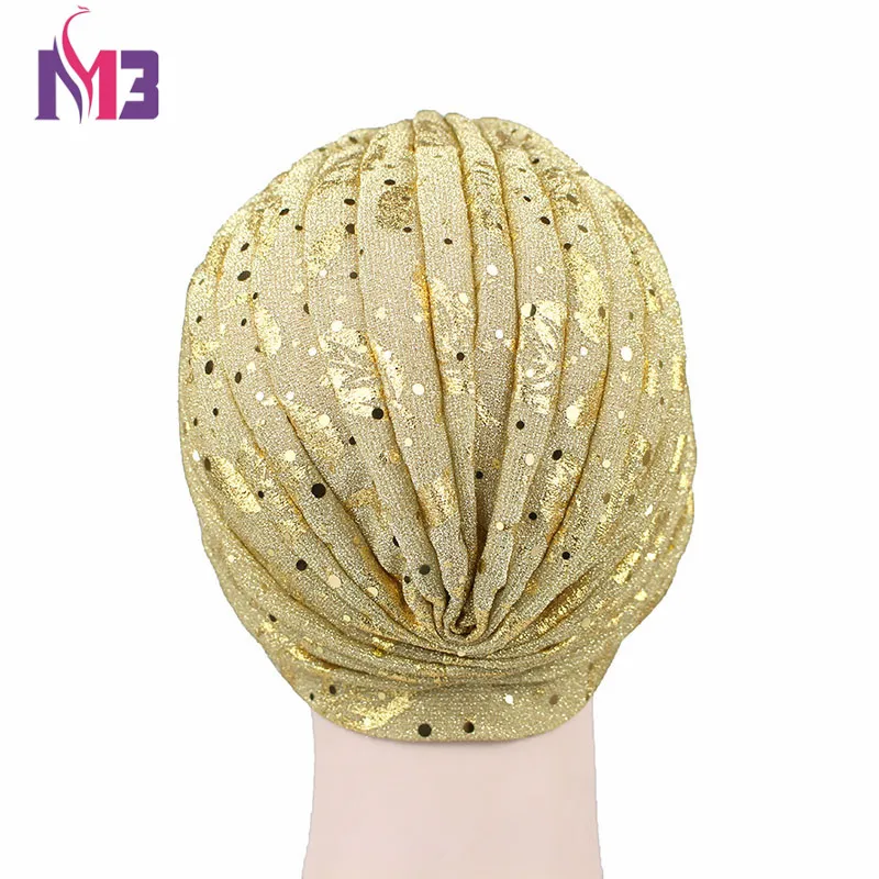 Новая мода женский золотой тюрбан с принтом дышащий Блестящий женский Твист Тюрбан повязка для головы хиджаб шляпа головной убор для химиотерапии тюрбан