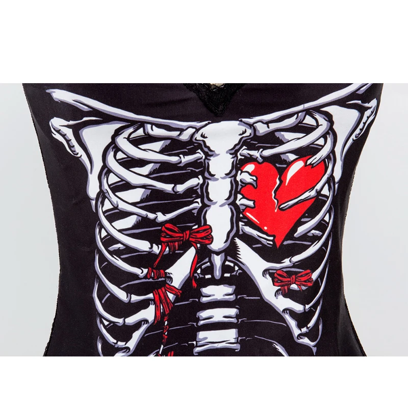 Wechery женский стимпанк готический пикантный корсет Corselet для Хэллоуина 3D Печатный Ужасный Череп Undead Лолита МОЛНИЯ Косплей Gorset