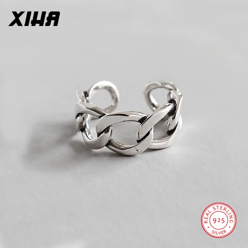 

XIHA 925 Sterling Silver Rings for Women Simple Link Chain Open Resizable Ring Thai Silver Vintage Jewelry wholesale lots bulk