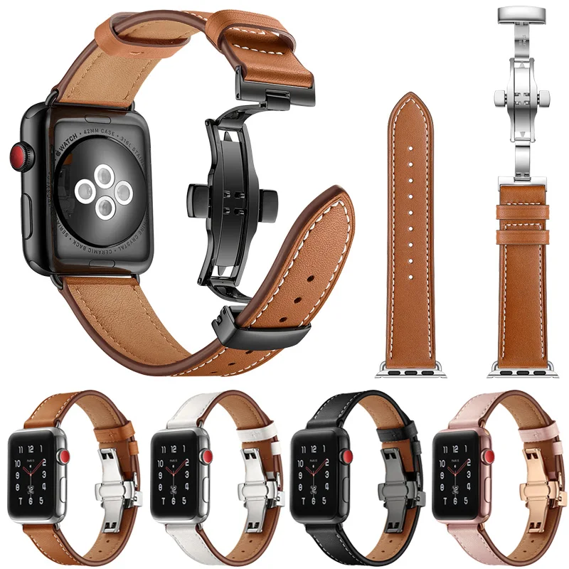 Роскошный кожаный ремешок для Apple Watch серии 1 2 3 4 с застежкой-бабочкой для Apple Watch Карлос Корреа аксессуары 38 40 42 44 мм