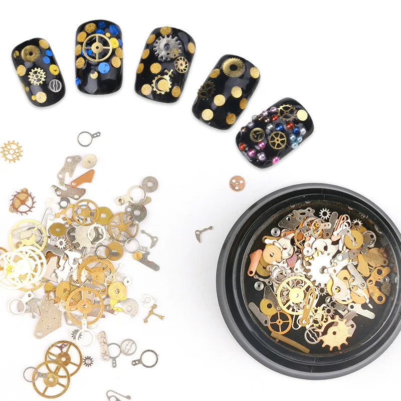 1 Box Steampunk DIY Metallic Nail Sequins Gold Hollow Mechanical Component Time Gear Wheel Art Chip Flakes Manicure Decors | Красота и