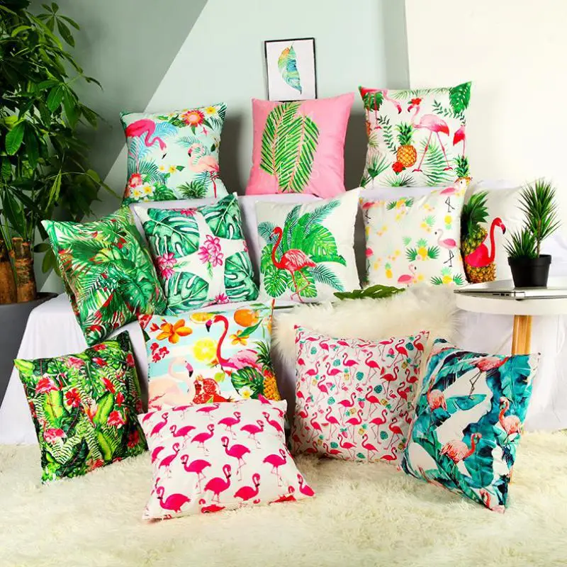 365 19 De Réductionplante Tropicale Housse De Coussin Ananas Rose Flamant Décoration Fruit Fleur Bananier Feuille Palmier Feuilles Vert Taie