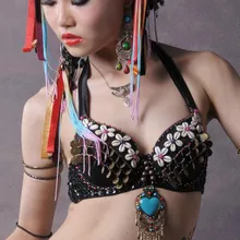 Американский Племенной Стиль Танец живота укороченный топ бюстгальтер с монетами и ракушками наряды черный s m l