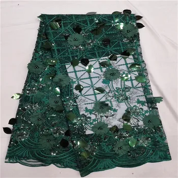 

African Beaded 3D Tulle Lace Fabric 2019 sequins African French Lace Fabric High Quality Nigerian Embroidery Tulle French Lace