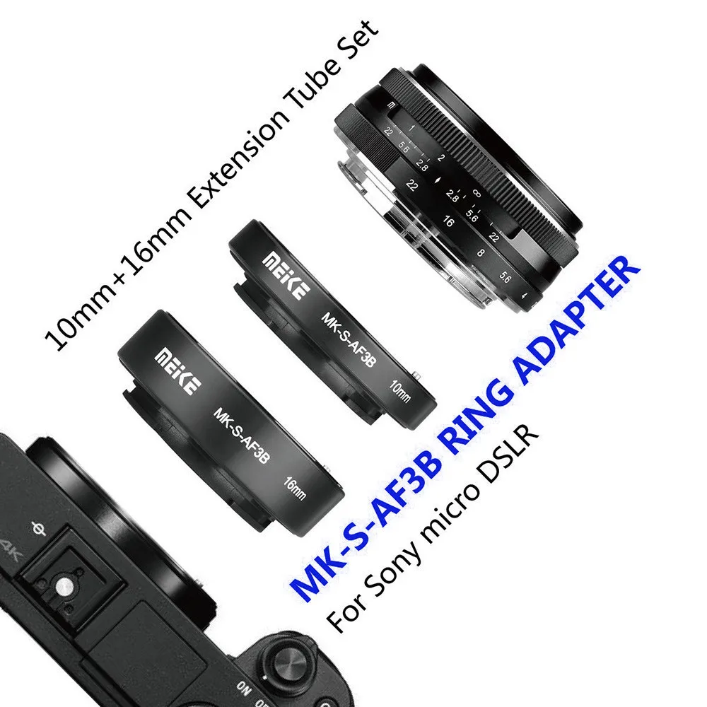 Meike Удлинительное макрокольцо для автоматического 10 мм 16 мм для sony E-Mount DSLR камер FE-поддерживающие беззеркальную Камера A7S A7R A7M2 NEX-F3/6/7 A6300 A6500