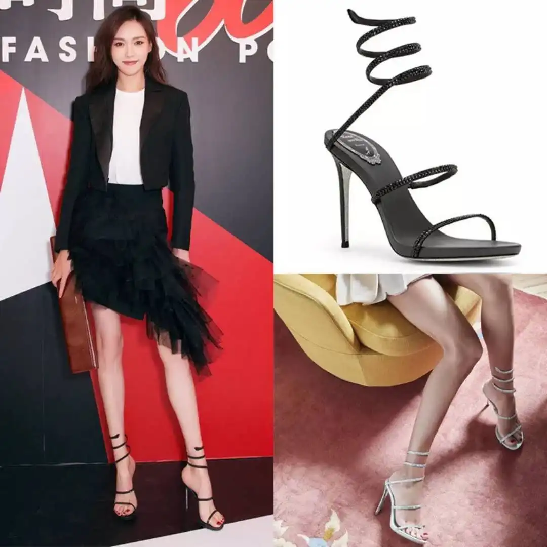 

Hong Kong early spring RC1 fine heel diamond lace pointy style high heels sandals single wedding shoes party celebrities