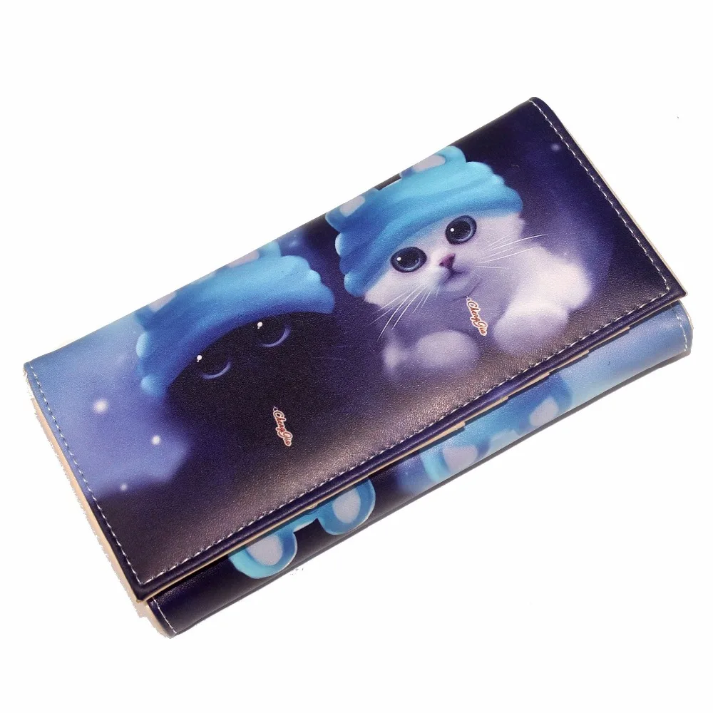 

Cute Blue cat Womens wallets and purses ladies clutch change purse Female card holder handbag Girl PU leather wallet coin purses