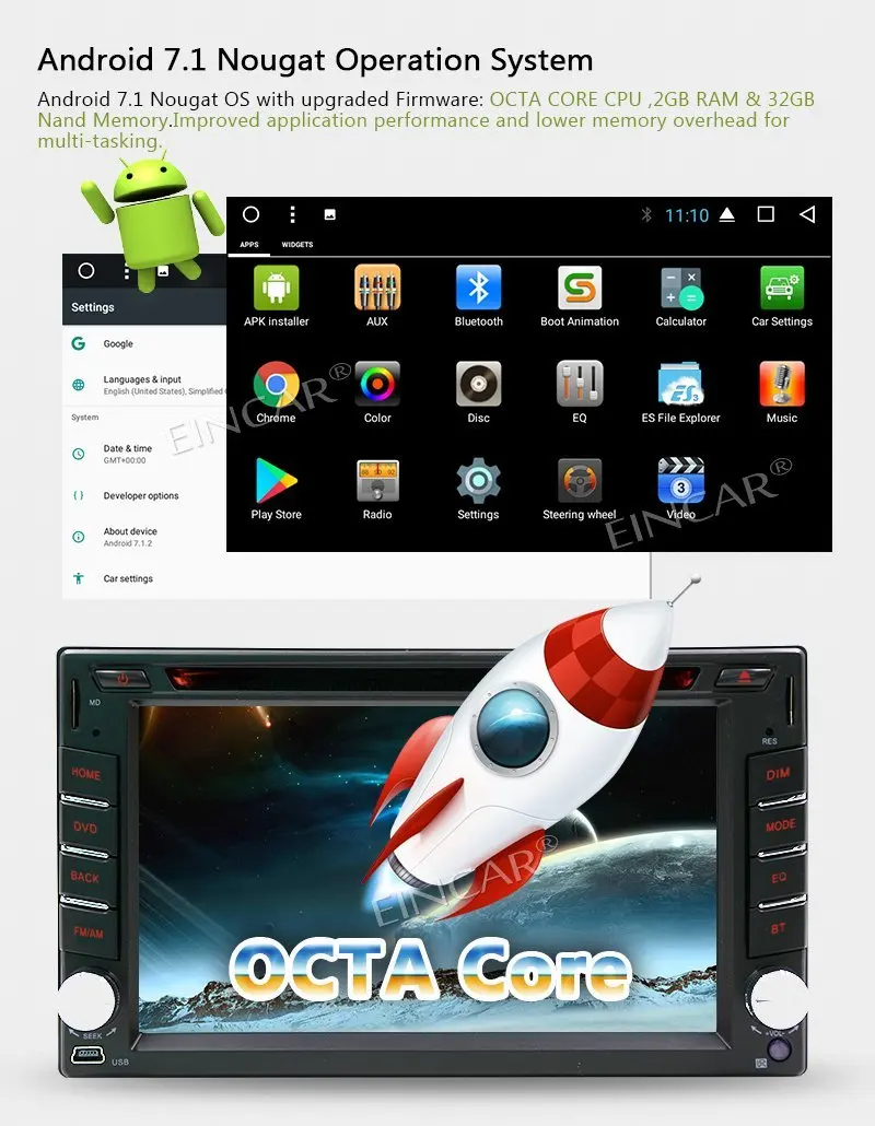 1080 P видео Android 7 1 автомобильный dvd плеер 2Din Стерео Авторадио с gps навигатором capacityve