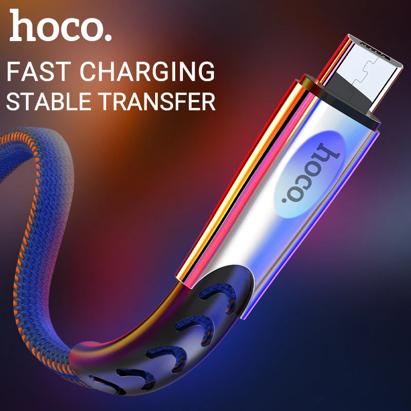 

hoco cable usb a to micro usb fast charging data sync wire denim braided flat cord charger for Samsung Xiaomi Huawei Android