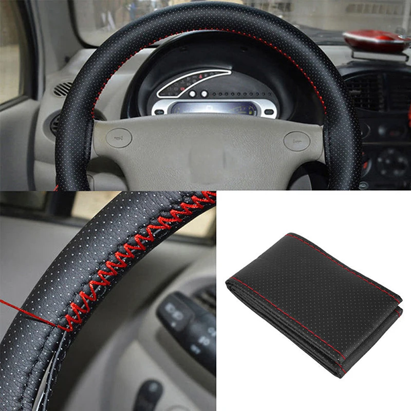 

DIY Steering Wheel Covers soft Leather braid With Needle and Thread Interior accessories on the steering-wheel of Car