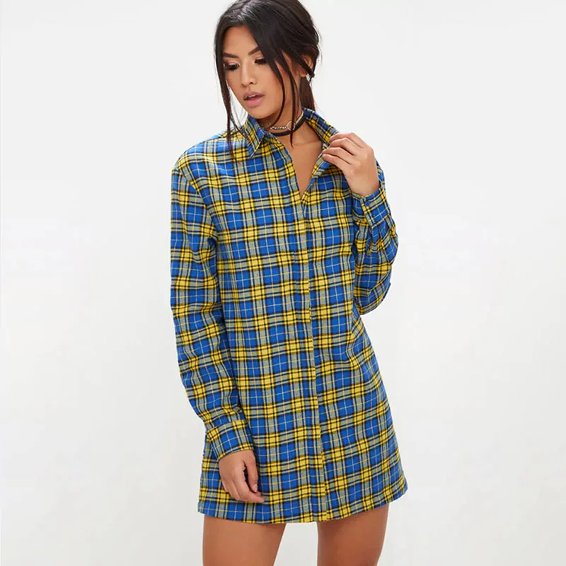 

Spring popular Italian new lapel long sleeve wild casual high waist loose plaid fashion casual sexy women's shirt