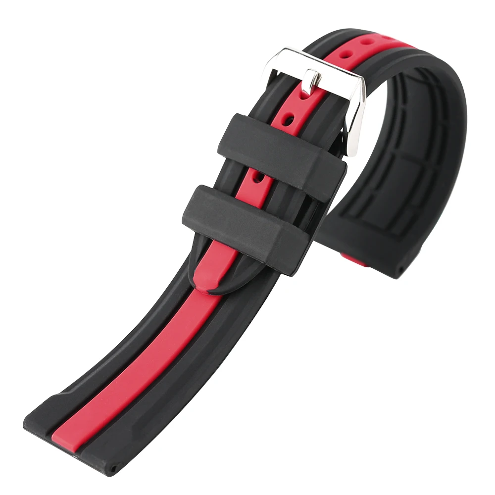 HQ Replacement Unisex Red Black Stripe Rubber Watch Band Women Soft Silicone Pin Buckle Men Watch Bands New With Tags Gift (4)