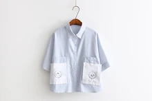 Hot Sale 2016 Japanese New Arrival Summer Female font b Shirt b font Big Pocket Striped