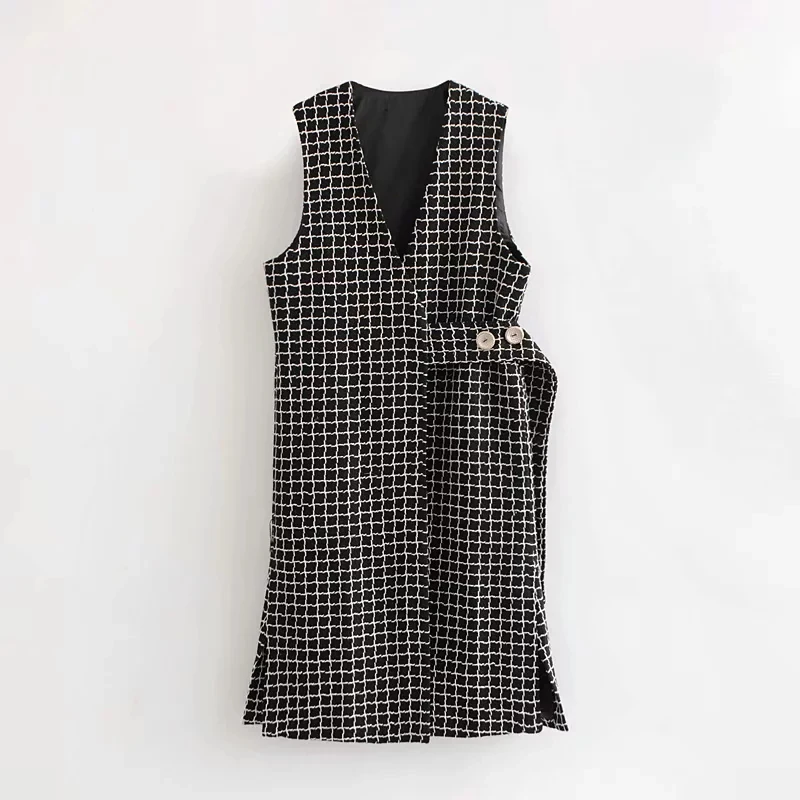 

2018 New Women Lapel Sleeveless Pockets Vest Long Jacket Fashion Office Elegant Jackets Vests Sleeveless Autumn Plaid Outerwear