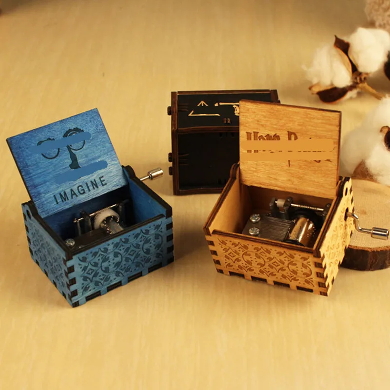 

Retro Wooden Handmade Carving Music Box Hand Crank Engraved Crafts Kids Christmas Birthday Present Gift