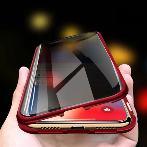 Антибликовый Магнитный чехол для iPhone 11 Pro XS MAX XR двухсторонняя, для стекла металлический бампер для iPhone 8 7 6 Plus - Цвет: Красный