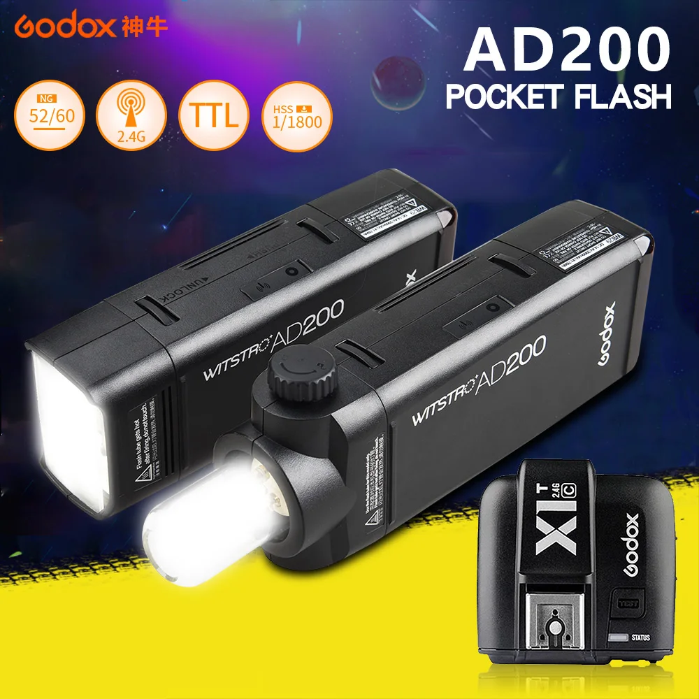 Карманная вспышка Godox AD200 speedlite TTL высокоскоростная для фотографий с триггером Canon