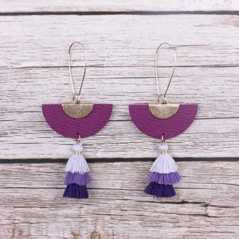 

ZWPON Geometric Genuine Leather Semicircle Hoop Earrings 2019 Fashion Layered Mini Tassel Earrings for Women Jewelry Wholesale