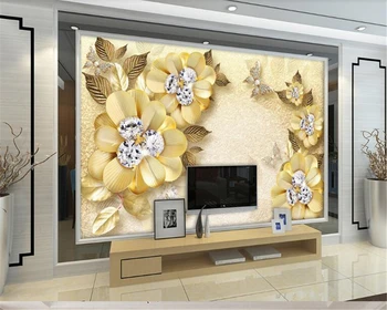 

beibehang Custom European luxury golden diamond flower silk jewelry wallpaper 3D background wall papel de parede papier peint