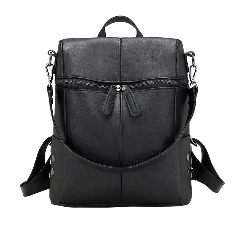 

WENYUJH Simple Style Backpack Women Leather Backpacks Teenage Girls School Bags Fashion Vintage Solid Black Shoulder Bag Youth