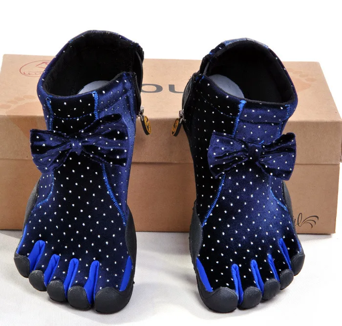 Женская прогулочная обувь с пятью пальцами спортивная обувь с бантом нескользящая резиновая Удобная Уличная обувь осень-зима, размеры 36-40,# b69 - Цвет: Синий
