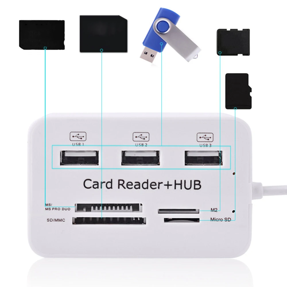 

Type-c Card Reader HUB Micro USB 3.0 Combo 3 Ports Splitter Power Adapter TF/SD/MS/M2 For PC Computer Notebook U disk Speaker