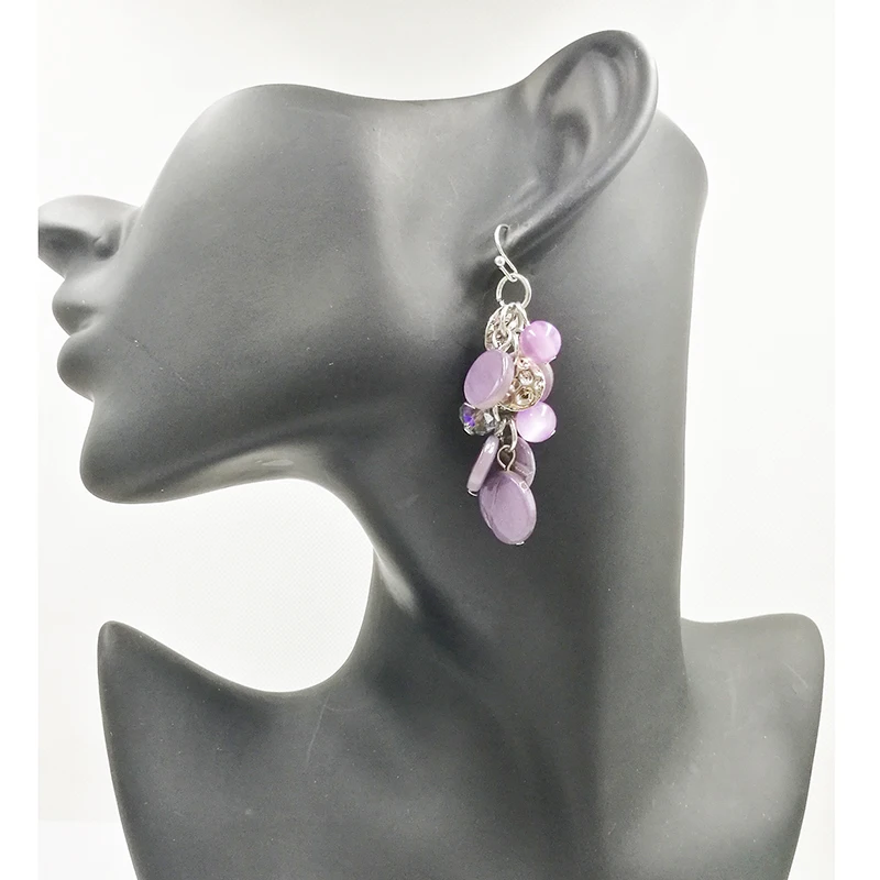 

New Design Fashion Shell Earrings Grape bunches Hanging Dangle Luxury Without Pierced For Female Wedding Party Ear