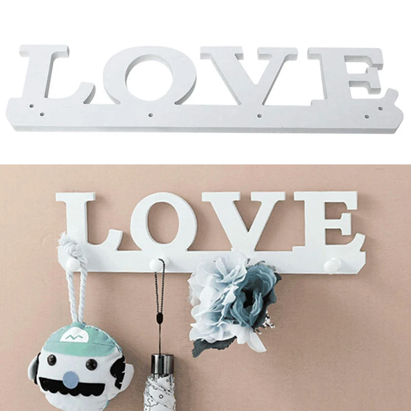 DIY 1pc White 4Hooks Love Clothes Robe Hat Towel Bag Key Holder Wall Hanger