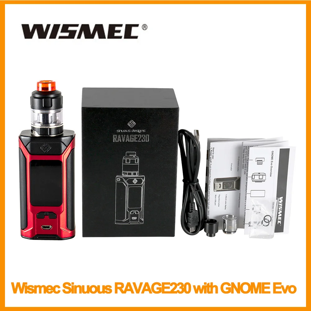 

Original Wismec SINUOUS RAVAGE230 With GNOME Evo Atomizer 2ml/4ml For VW/TC Mode WM01 Single Coil Electronic Cigarette
