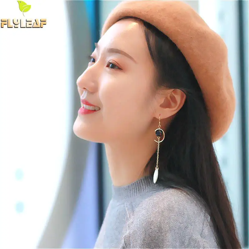 

Flyleaf 925 Sterling Silver Natural Stone Drop Long Earrings For Women Gold Dangle Earings Fashion Jewelry Original Handmade