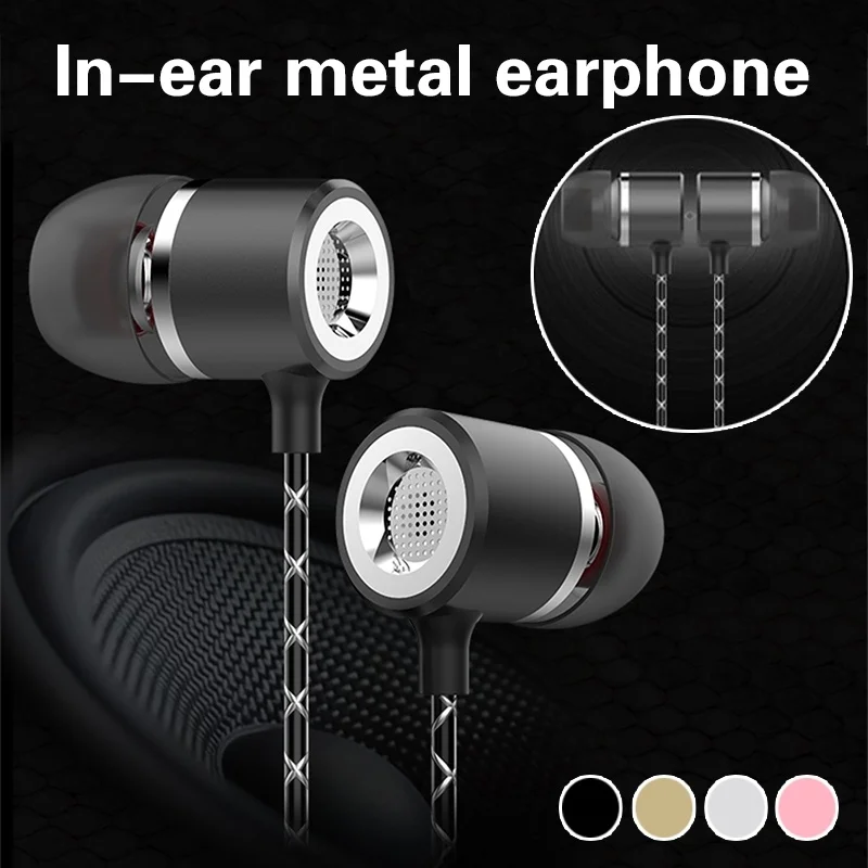 

New Metal Earphone with Mic Wired Super Heavy Bass Earbuds In-ear with Stereo Microphone Headset for Samsung Iphone Xr Huawei