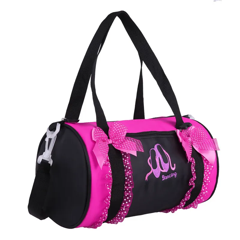 Детская Балетная сумка для девочек, Танцевальная сумка в горошек с бантом и рюшами, кружевная вышитая спортивная сумка для танцев, сумка на плечо для детей