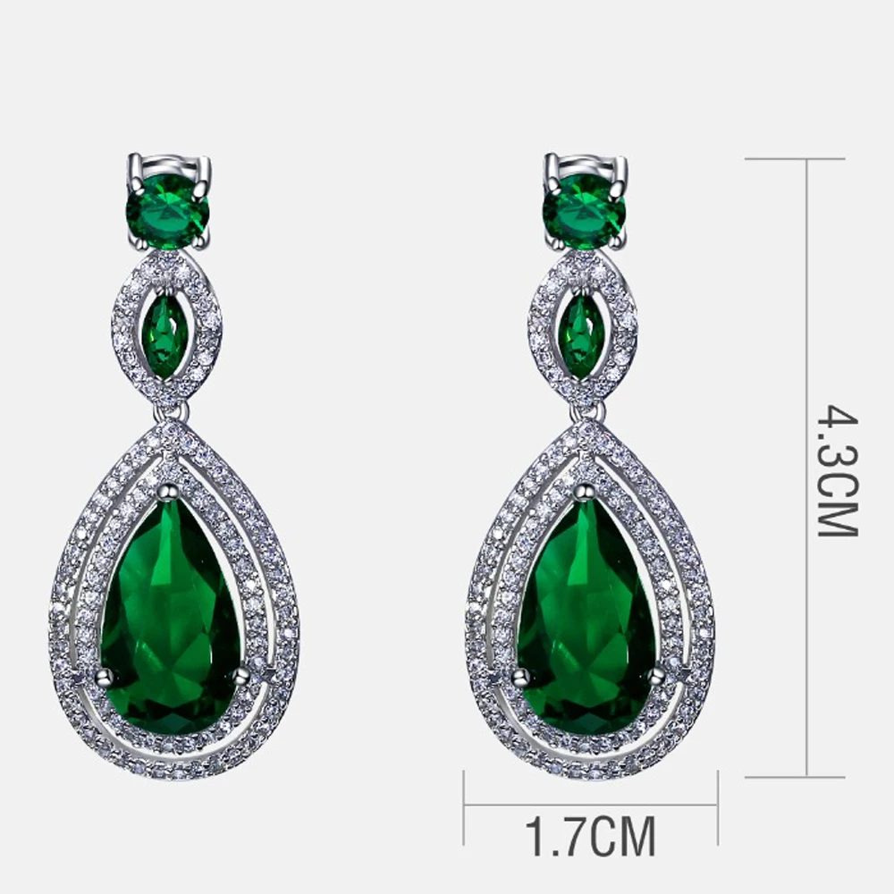 Promotion New Earrings brinco feminino kolczyki bijuterias Waterdrop 3 colors Blue Green Clear CZ stones Drop Earrings