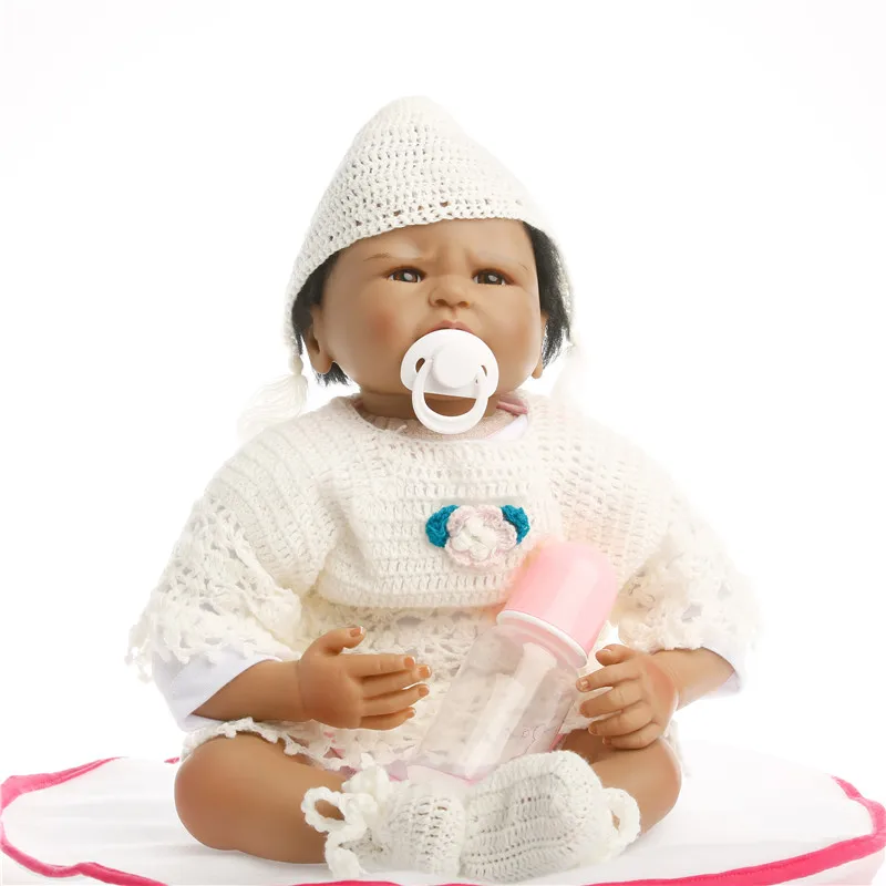 

SanyDoll 22 inch 55cm baby reborn Silicone dolls, lifelike doll reborn babies for Children's toys Black Doll !