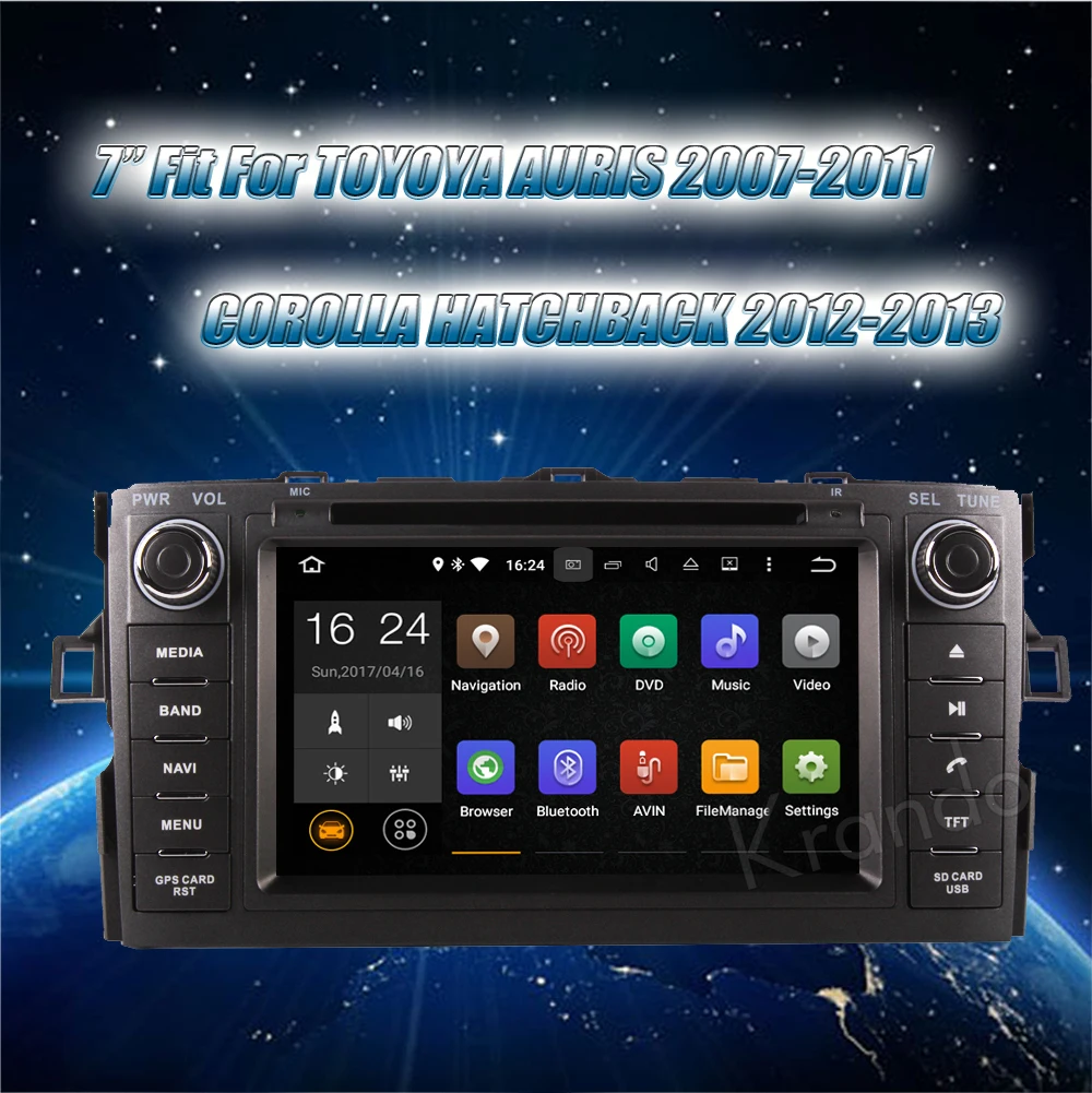 Excellent Krando 7" Android 8.0 car navigation multimedia system for toyota auris 2007-2011 for corolla hatchback 2012-2013 radio player 1