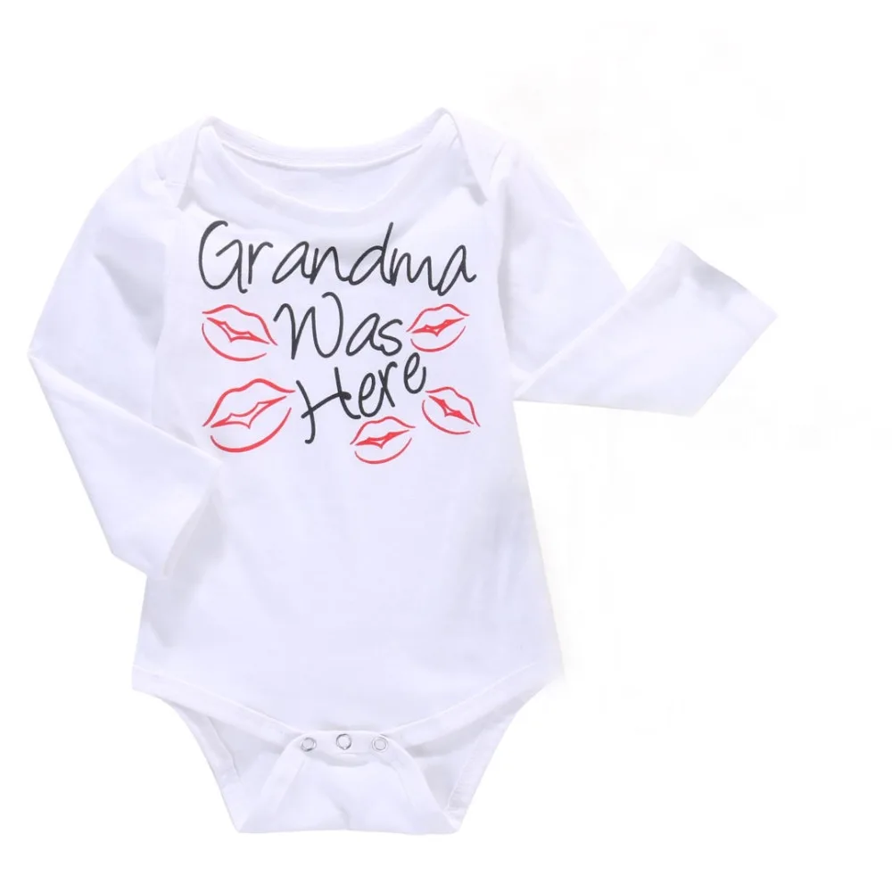 DERMSPE/комбинезон с короткими рукавами для новорожденных мальчиков и девочек, с длинными рукавами, с принтом «Grandma», Красный рисунок с поцелуем, детский комбинезон
