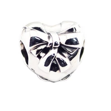 Бусины для самостоятельного изготовления ювелирных изделий стерлингового серебра-ювелирные изделия блестящий сердце украшение-бант 925 Berloque Perles Шарм