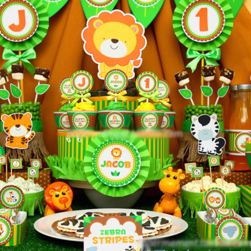 Disesuaikan dekorasi pesta ulang tahun, hewan hutan singa harimau